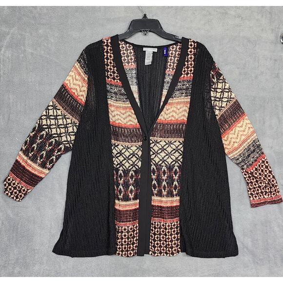 Catherines Mesh Cardigan Petite 1XWP 18/20WP Black Red Artsy Boho Coastal - Picture 1 of 10